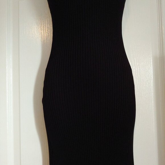 Allfenix Black Ribbed Low V-Neck Bodycon Goth Maxi Dress Small - Picture 4 of 10